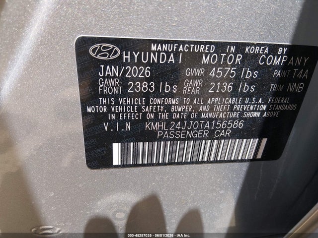 Продажа на аукционе авто 2026 Hyundai Sonata Hybrid Blue, vin: KMHL24JJ0TA156586, номер лота: 45257035