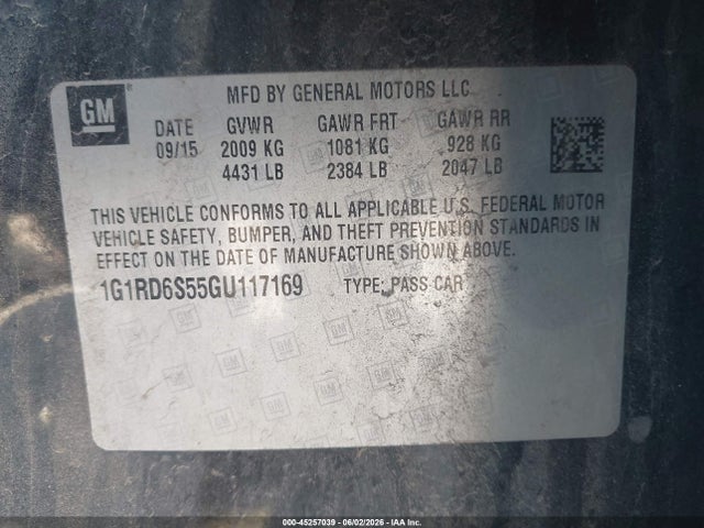 Продаж на аукціоні авто 2016 Chevrolet Volt Premier, vin: 1G1RD6S55GU117169, номер лоту: 45257039