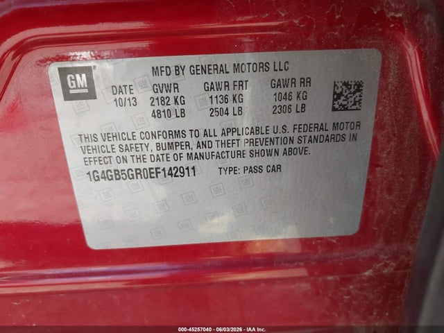 Buick Lacrosse Leather Group 2014 1G4GB5GR0EF142911 Image 9