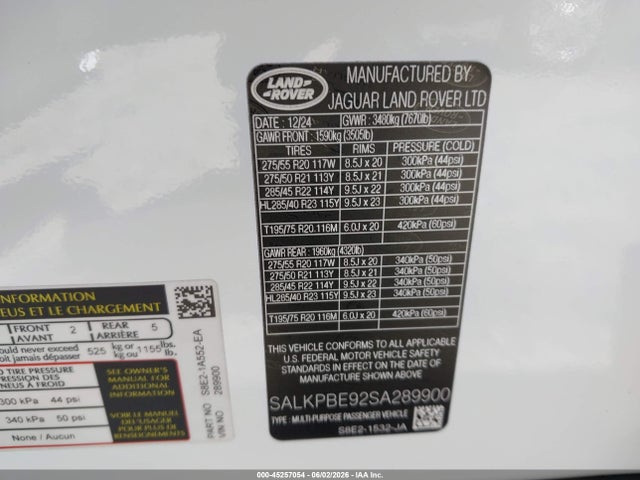 SALKPBE92SA289900 Land Rover Range Rover P530 Se 7 Seat