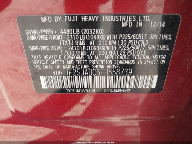 JF2SJABC6FH558739 Subaru Forester 2.5i