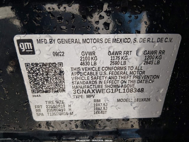 Продаж на аукціоні авто 2023 Chevrolet Equinox Awd Rs, vin: 3GNAXWEG1PL108348, номер лоту: 45257097