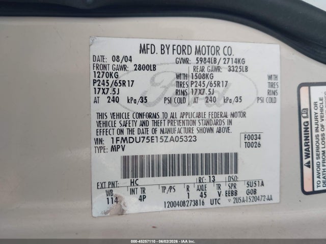 Aukcja sprzedaży 2005 Ford Explorer Limited, vin: 1FMDU75E15ZA05323, numer aukcji: 45257110
