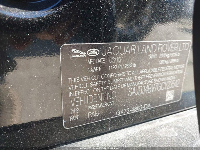 Aukcja sprzedaży 2016 Jaguar Xf 35t Premium, vin: SAJBJ4BV7GCY23542, numer aukcji: 45257151
