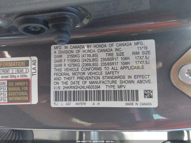 2HKRW2H24LH605394 Honda Cr-v Awd Lx