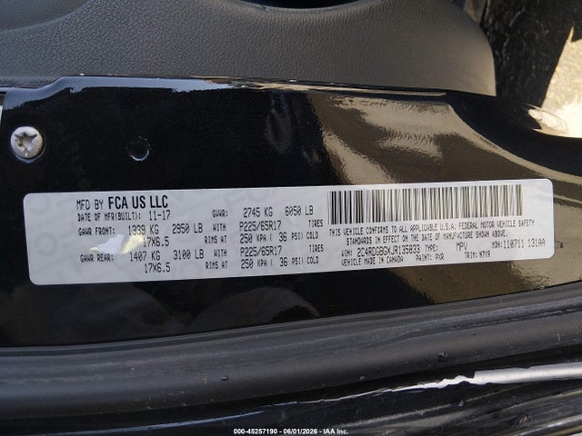 45257190 :رقم المزاد ، 2C4RDGBGXJR135833 vin ، 2018 Dodge Grand Caravan Se Plus مزاد بيع