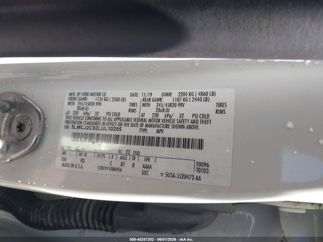 45257202 :رقم المزاد ، 5LMCJ2C92LUL10205 vin ، 2020 Lincoln Corsair Reserve مزاد بيع