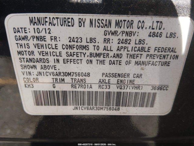 Aukcja sprzedaży 2013 Infiniti G37x, vin: JN1CV6AR3DM756048, numer aukcji: 45257210
