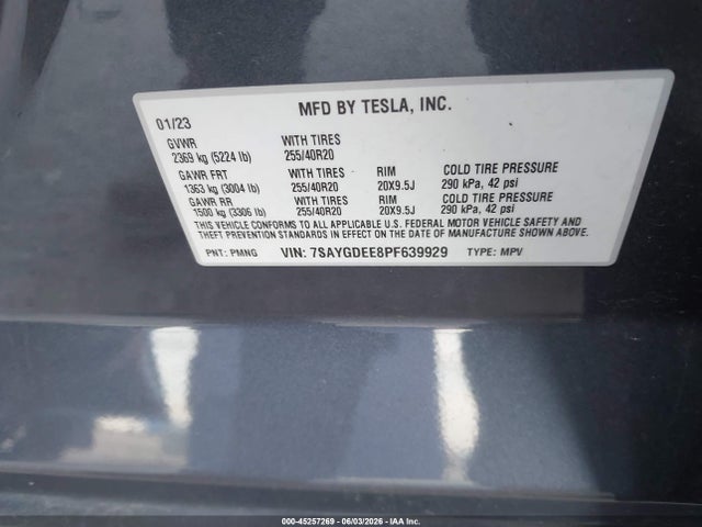 Aukcja sprzedaży 2023 Tesla Model Y Awd/long Range Dual Motor All-wheel Drive, vin: 7SAYGDEE8PF639929, numer aukcji: 45257269