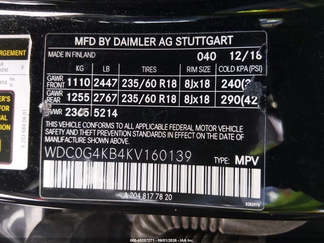Aukcja sprzedaży 2019 Mercedes-benz Glc 300 4matic, vin: WDC0G4KB4KV160139, numer aukcji: 45257271