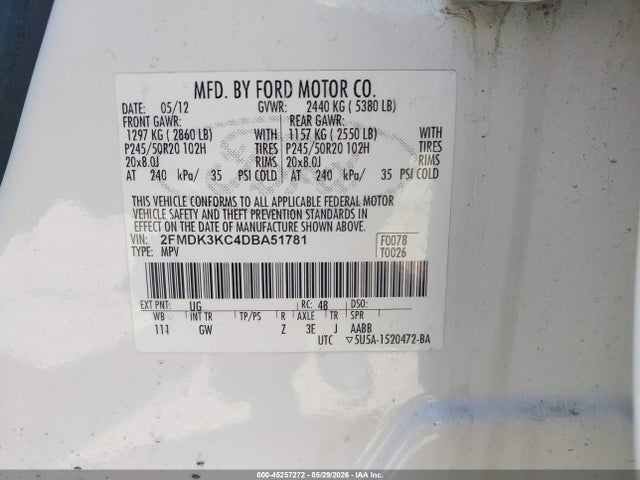 Aukcja sprzedaży 2013 Ford Edge Limited, vin: 2FMDK3KC4DBA51781, numer aukcji: 45257272