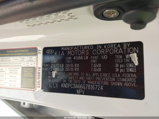 45257295 :رقم المزاد ، KNDPC3A66G7816724 vin ، 2016 Kia Sportage Sx مزاد بيع