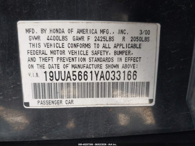 Продажа на аукционе авто 2000 Acura Tl 3.2, vin: 19UUA5661YA033166, номер лота: 45257306