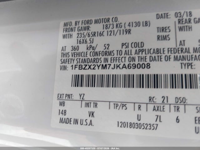 Ford Transit-350 Xl 2018 1FBZX2YM7JKA69008 Image 9