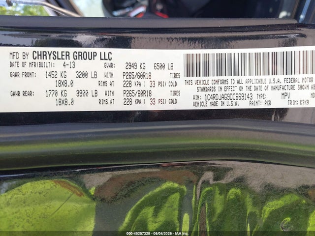 Aukcja sprzedaży 2013 Dodge Durango Sxt, vin: 1C4RDJAG9DC669143, numer aukcji: 45257328