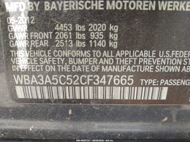 Продаж на аукціоні авто 2012 Bmw 328i, vin: WBA3A5C52CF347665, номер лоту: 45257331