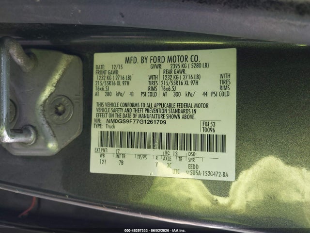 2016 Ford Transit Connect Xlt მანქანა იყიდება აუქციონზე, vin: NM0GS9F77G1261709, აუქციონის ნომერი: 45257333