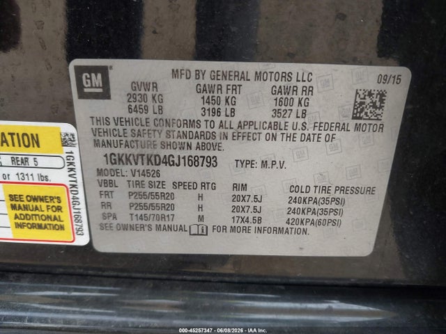 2016 Gmc Acadia Denali მანქანა იყიდება აუქციონზე, vin: 1GKKVTKD4GJ168793, აუქციონის ნომერი: 45257347
