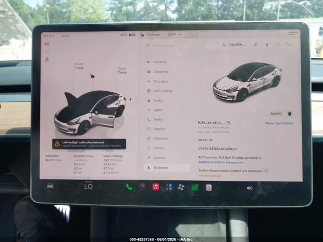 45257368 :رقم المزاد ، 5YJ3E1EBXNF328579 vin ، 2022 Tesla Model 3 Long Range Dual Motor All-wheel Drive مزاد بيع