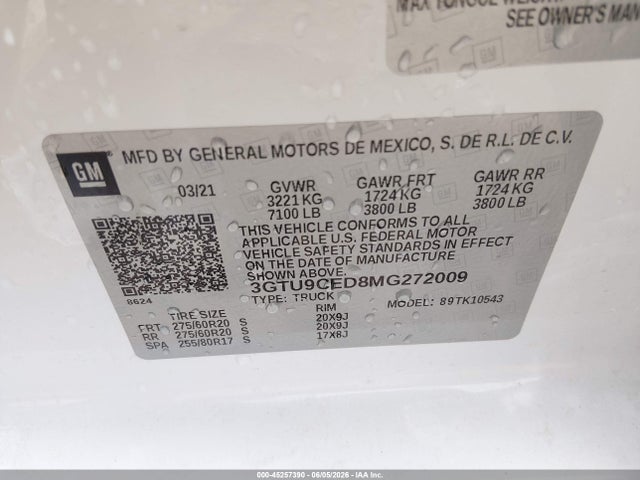 GMC Sierra 1500 4wd Short Box Elevation 2021 3GTU9CED8MG272009 Image 9
