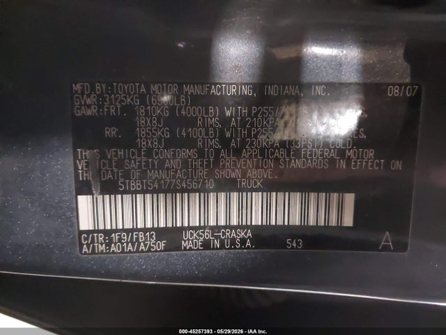 Продажа на аукционе авто 2007 Toyota Tundra Sr5 4.7l V8, vin: 5TBBT54177S456710, номер лота: 45257393