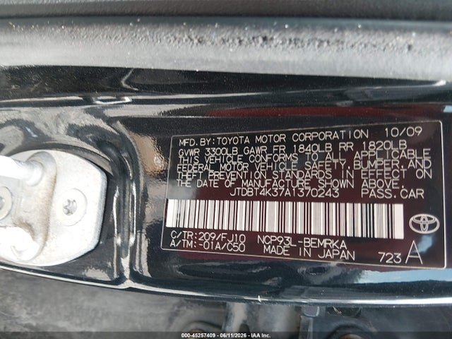 45257409 :رقم المزاد ، JTDBT4K37A1370243 vin ، 2010 Toyota Yaris مزاد بيع