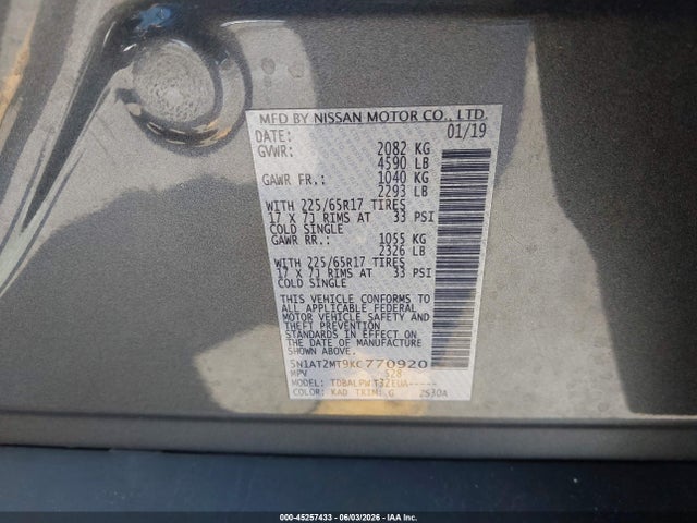 Nissan ROGUE S 2019 5N1AT2MT9KC770920 Image 9