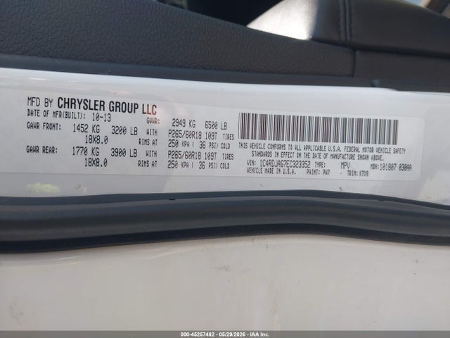 Продаж на аукціоні авто 2014 Dodge Durango Sxt, vin: 1C4RDJAG7EC323352, номер лоту: 45257482