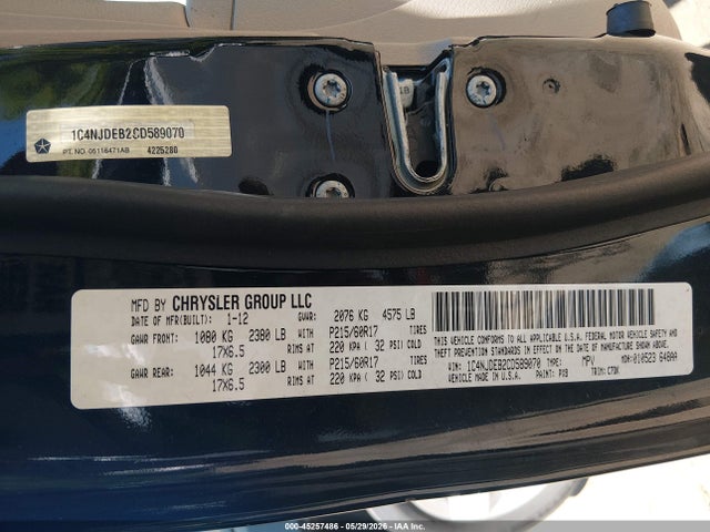 Aukcja sprzedaży 2012 Jeep Compass Latitude, vin: 1C4NJDEB2CD589070, numer aukcji: 45257486