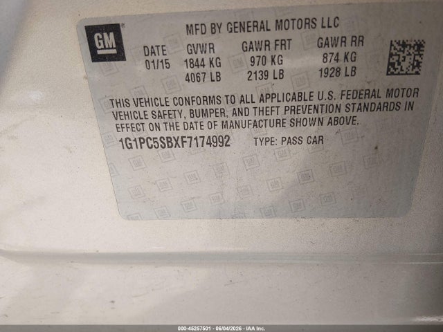 Продаж на аукціоні авто 2015 Chevrolet Cruze 1lt Auto, vin: 1G1PC5SBXF7174992, номер лоту: 45257501
