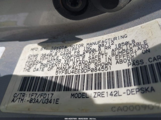 Продаж на аукціоні авто 2013 Toyota Corolla S, vin: 5YFBU4EE9DP084551, номер лоту: 45257505