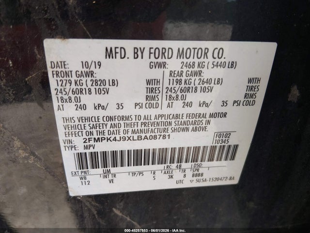 Ford EDGE SEL 2020 2FMPK4J9XLBA08781 Image 9