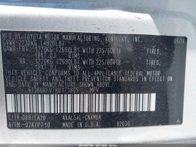 Aukcja sprzedaży 2024 Toyota Rav4 Hybrid Xle Premium, vin: 4T3B6RFV7RU171805, numer aukcji: 45257560
