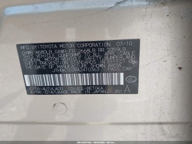 Продажа на аукционе авто 2010 Lexus Es 350, vin: JTHBK1EG9A2410363, номер лота: 45257582