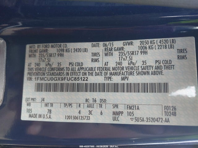 Aukcja sprzedaży 2015 Ford Escape Se, vin: 1FMCU0GX9FUC85122, numer aukcji: 45257585