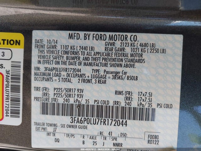 Продаж на аукціоні авто 2015 Ford Fusion Hybrid Se, vin: 3FA6P0LU7FR172044, номер лоту: 45257612