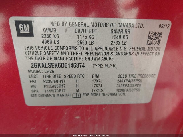 2013 Gmc Terrain Sle-2 მანქანა იყიდება აუქციონზე, vin: 2GKALSEK6D6146874, აუქციონის ნომერი: 45257614