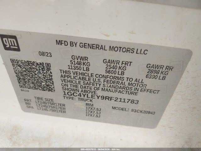 Aukcja sprzedaży 2024 Chevrolet Silverado 2500hd 4wd  Long Bed Work Truck, vin: 1GC4YLEY9RF211783, numer aukcji: 45257615