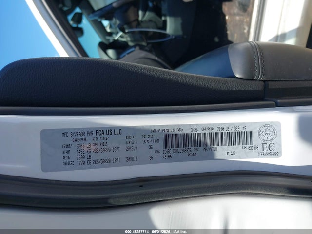 Aukcja sprzedaży 2020 Dodge Durango R/t, vin: 1C4SDJCTXLC346956, numer aukcji: 45257714