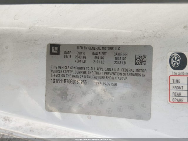 45257726 :رقم المزاد ، 1G1FH1R70G0161265 vin ، 2016 Chevrolet Camaro 2ss مزاد بيع