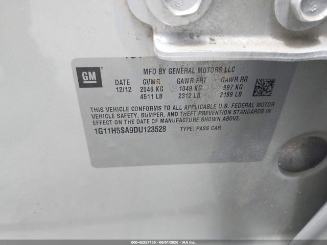 Aukcja sprzedaży 2013 Chevrolet Malibu 1lz, vin: 1G11H5SA9DU123528, numer aukcji: 45257755