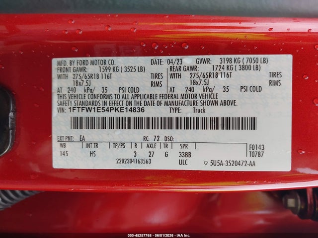 45257768 :رقم المزاد ، 1FTFW1E54PKE14836 vin ، 2023 Ford F-150 Lariat مزاد بيع