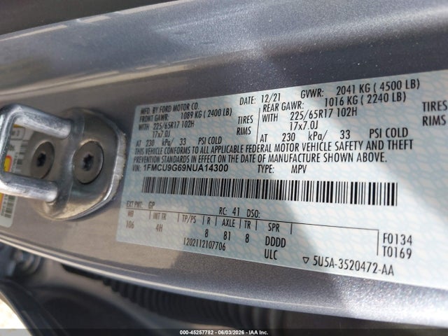 Aukcja sprzedaży 2022 Ford Escape Se, vin: 1FMCU9G69NUA14300, numer aukcji: 45257782