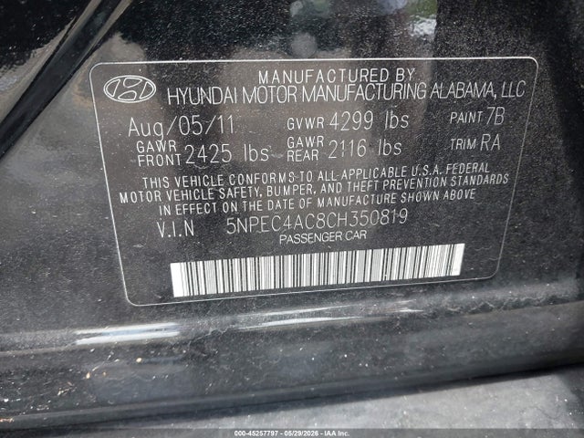 45257797 :رقم المزاد ، 5NPEC4AC8CH350819 vin ، 2012 Hyundai Sonata Limited مزاد بيع