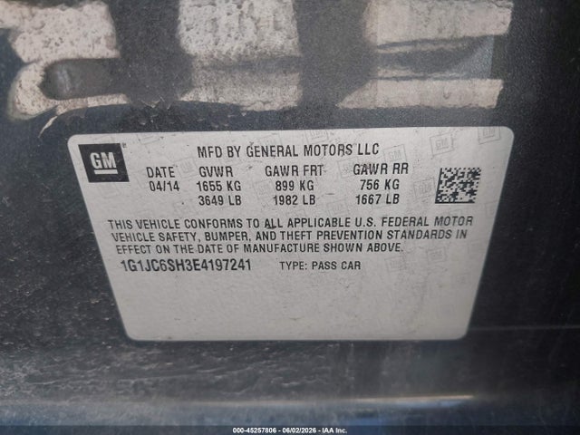 45257806 :رقم المزاد ، 1G1JC6SH3E4197241 vin ، 2014 Chevrolet Sonic Lt Auto مزاد بيع