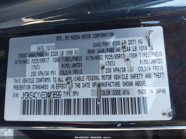 Продаж на аукціоні авто 2014 Mazda Cx-5 Touring, vin: JM3KE4CYXE0423699, номер лоту: 45257823