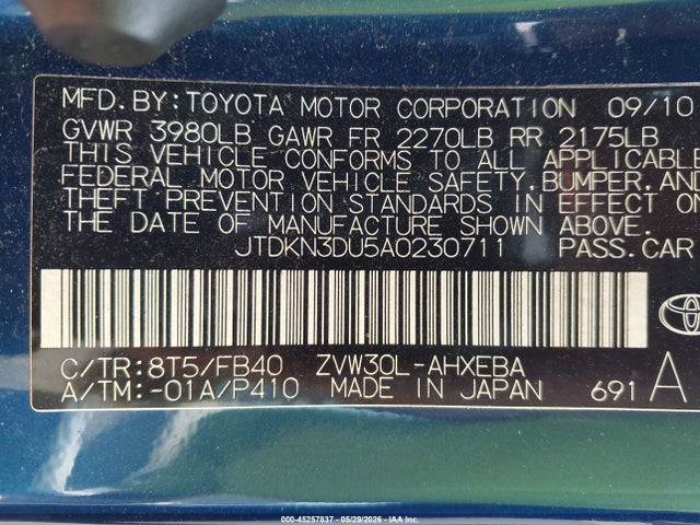 Продажа на аукционе авто 2010 Toyota Prius Iii, vin: JTDKN3DU5A0230711, номер лота: 45257837