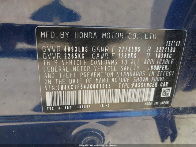 2018 Acura Rlx მანქანა იყიდება აუქციონზე, vin: JH4KC1F54JC001045, აუქციონის ნომერი: 45257849