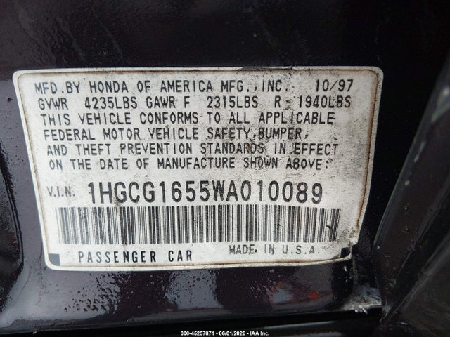 Продаж на аукціоні авто 1998 Honda Accord Ex V6, vin: 1HGCG1655WA010089, номер лоту: 45257871