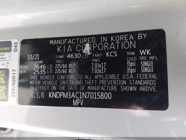 Продажа на аукционе авто 2022 Kia Sportage Lx, vin: KNDPM3AC1N7015800, номер лота: 45257893